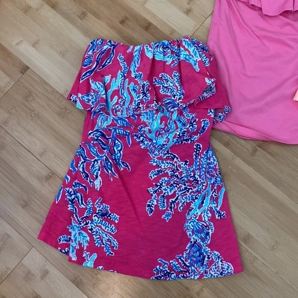 Lilly Pulitzer Strapless Ruffled Wiley Tube Top - Pink | Peach | Navy - Size XS - Picture 10 of 17